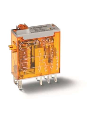 RELE 2 CTOS.AGNI 24VAC PULS.+LED+IND FINDER 465280240054 (EMBALAJE DE 10 UNIDADES)
