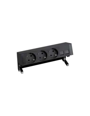 Kit de sobre mesa completo con 3 bases de enchufe schuko y placa para 2 conectores RJ45 negro Simon CON_CON 42403020-138