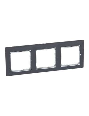 Placa embellecedora Valena de 3 elementos de color negro y plata para montaje horizontal LEGRAND 770393 (EMBALAJE DE 2 UNIDADES)