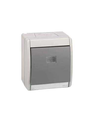 Pulsador monobloc IP55 10AX 250V~ con sistema de embornamiento rápido gris Simon Aqua - A000038088 SIMON 4490150-035