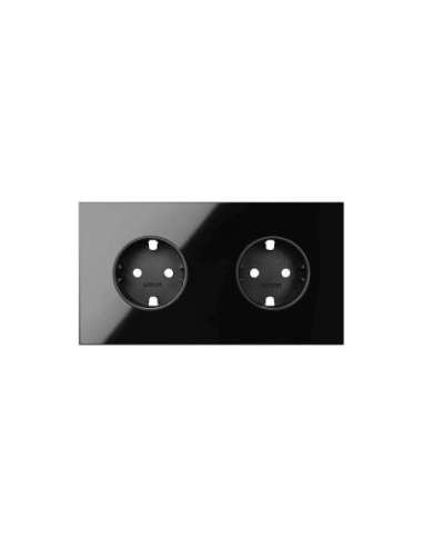 Kit front para 2 elementos con 2 bases de enchufe schuko negro brillante Simon 100 - A001481916 SIMON 10020202-138