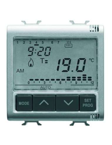 CRONOTERMOSTATO ELETRÓNICO DIARIO/SEMANAL - 230Vca 50/60Hz - 2 MÓDULOS - TITANIO - CHOR - A000168977 GEWISS GW14703