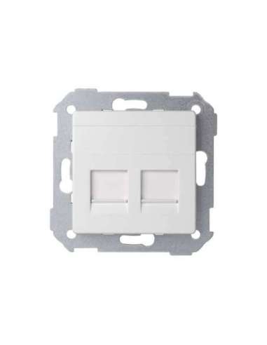 Placa de voz y datos plana con guardapolvo para 2 conectores RJ45 AMP® blanco Simon 82 - A000608196 SIMON 82006-30