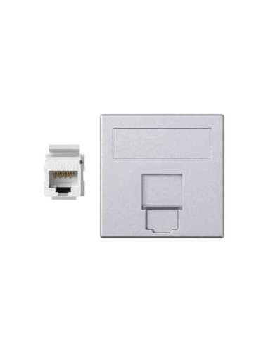 Placa de voz y datos plana con guardapolvo de 1 elemento con 1 RJ45 categoría 6 UTP alu - A000989837 CON_CON 50002085-033