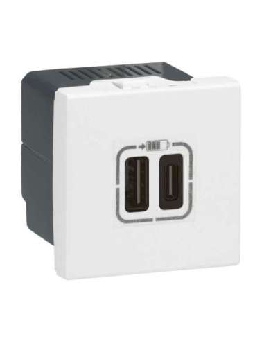 Base cargador USB 2 módulos dos puertos tipo A+C - 3A - 15W - Blanco - A001625138 LEGRAND 077592