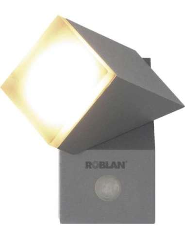 APLIQUE EXTERIOR LED 1 FOCO 8W 380LM 100-240V 50/60HZ 3000K IP54 PLATA C/PIR - A001701686 ROBLAN ZOA8634PC