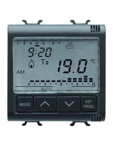 CRONOTERMOSTATO ELETRÓNICO DIARIO/SEMANAL - 230Vca 50/60Hz - 2 MÓDULOS - NEGRO SATINADO - A000168715 GEWISS GW12703