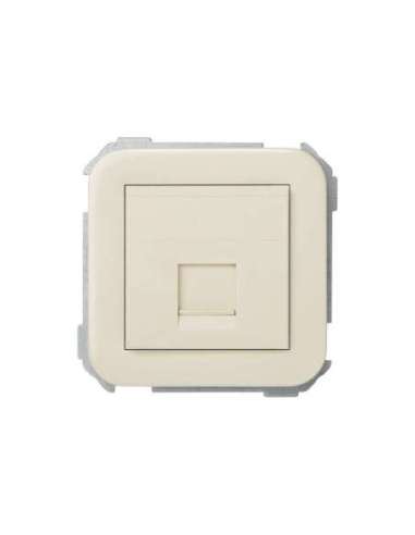 Placa de voz y datos plana con guardapolvo para 1 conector RJ45 AMP® marfil Simon 31 - A000608100 SIMON 31085-61