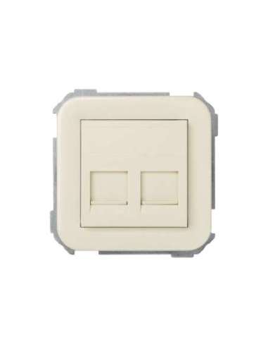 Placa de voz y datos plana con guardapolvo para 2 conectores RJ45 AMP marfil Simon 31 - A000608102 SIMON 31089-61