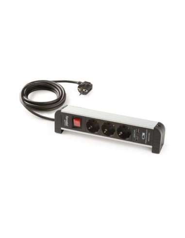 Base 3 tomas con interruptor TT 16A 2 USB potreccion sobremesa cable 1