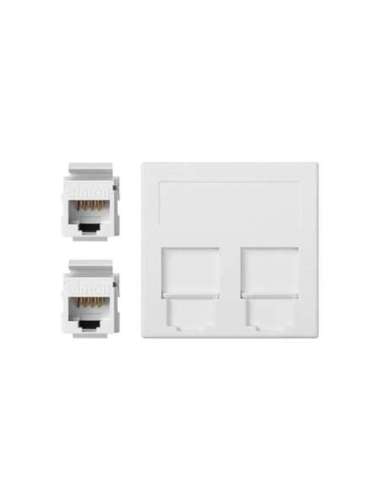 Placa de voz y datos plana con guardapolvo de 1 elemento con 2 RJ45 categoría 6 UTP bla - A000989842 CON_CON 50002089-030