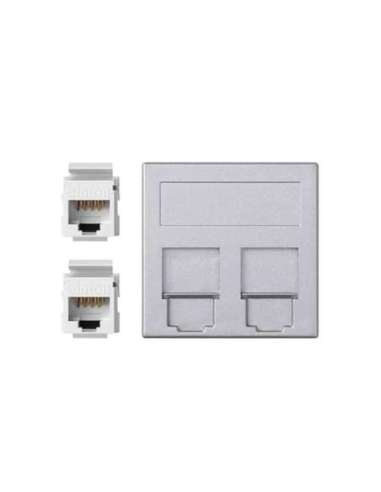 Placa de voz y datos plana con guardapolvo de 1 elemento con 2 RJ45 categoría 6 UTP alu - A000989843 CON_CON 50002089-033