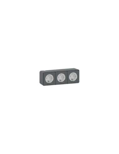 Mureva Styl - Enchufe 2P+T triple - Superficie - 16A - IP55 - Gris - A001492244 SCHNEIDER ELECTRIC MUR36038