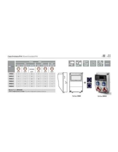 Caja envolvente cableada 9 módulos con 1 toma 3P+T 16A 400V + 2 tomas (schuko) 2P+TTL 16A 220V + 1 t FAMATEL 3958.1
