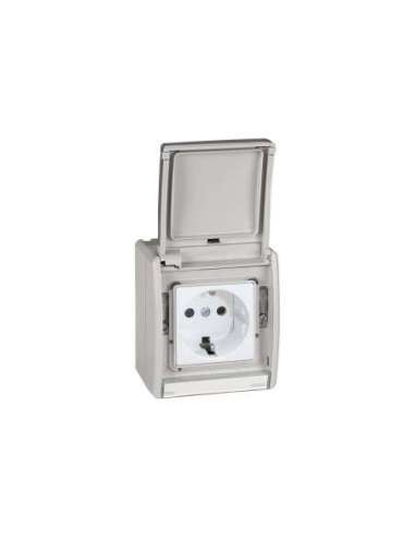 Base de enchufe schuko monobloc IP55 16A 250V~ con dispositivo seguridad y embornamient - A000038092 SIMON 4490432-035
