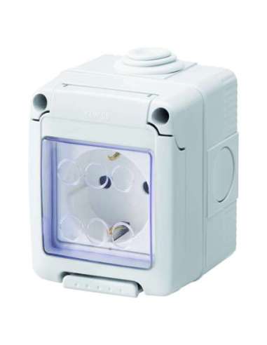 CONTENEDOR COMPLETO CON APARATOS SYSTEM - ESTANCO - BASE 2P+T 16 A - NORMA ESPAÑOLA- IP - A000170286 GEWISS GW27844