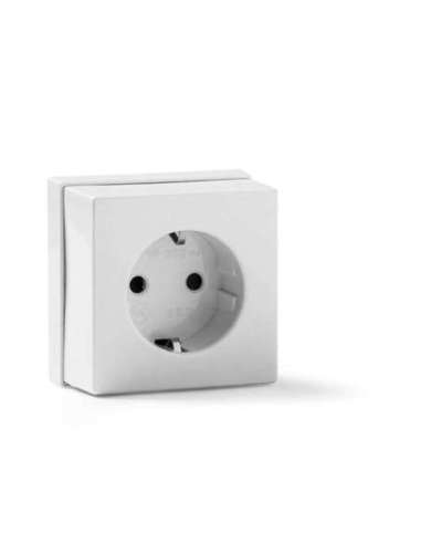 Base superficie con TT lateral 10A-250V de color blanco nieve - A000496723 FAMATEL 5023-B (EMBALAJE DE 10 UNIDADES)