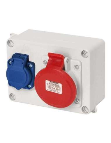 Caja IP44 libre de halógenos 16A 1 toma TT lateral 16A+1 toma +3P+T - A000518477 FAMATEL 3067