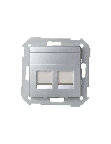 Placa de voz y datos plana con guardapolvo para 2 conectores RJ45 AMP® aluminio Simon 8 - A000608198 SIMON 82006-33