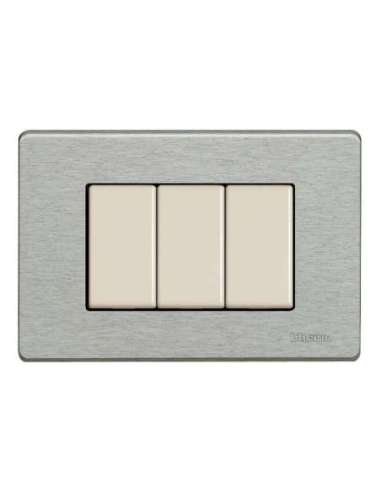 Placa embellecedora Magic de color aluminio natural de 3 módulos - A000613950 BTICINO 503/3A/AL