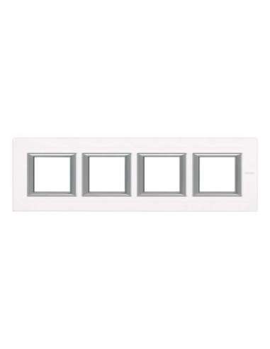 Placa embellecedora recta Axolute de color Cristal Blanco - 2 x 4 módulos - entreeje 71 - A000880562 BTICINO HA4802M4HVBB