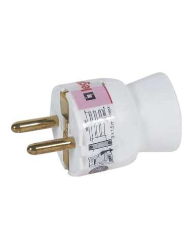 Clavija 2P+T 16A. Salida cable recta. Diseño compacto. Color blanco - A000925361 LEGRAND 050187