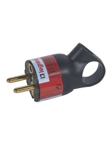 Clavija 2P+T 16A con anillo tirador. Salida de cable a 45º recta o lateral. Color negro - A000925365 LEGRAND 050194
