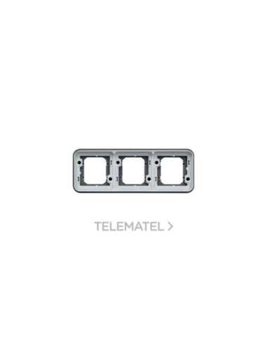 Soporte de empotrar estanca con 3 elementos horizontal gris - A001370983 HAGER WNA403