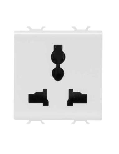 BASE MULTIESTÁNDAR 2P+T - 13A/250 Vca - 15A/127Vca - 2 MÓDULOS - BLANCO BRILLANTE - CHORUSMART GEWISS GW10310