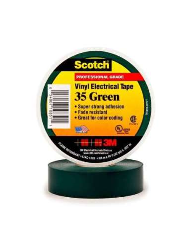 Scotch® 35 cinta eléctrica - 19 mm x 20 m. Color Verde 7100238734 - A001664646 3M 35VE (EMBALAJE DE 20 UNIDADES)
