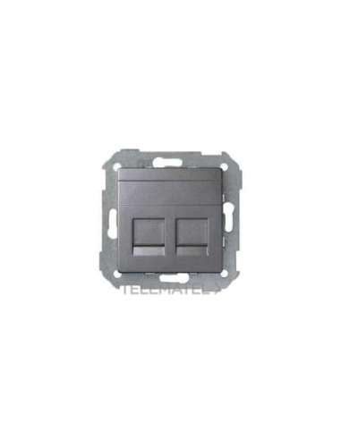 Placa de voz y datos plana con guardapolvo para 2 conectores RJ45 titanio Simon 82 Conc - A003870564 SIMON 8200006-096
