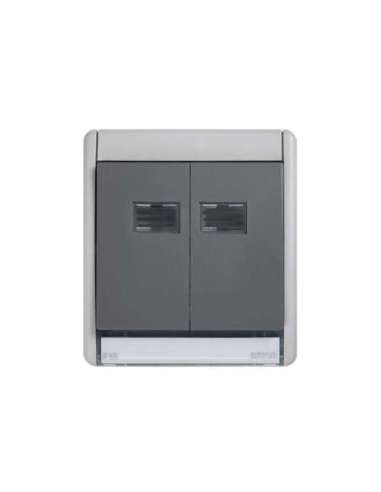 Grupo componible de 2 conmutadores IP55 10AX con luminoso incorporado y emb. rápido gri - A005201648 SIMON 4400394-035