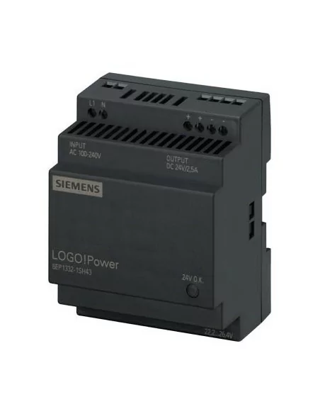 Mini LOGO! Power 24V, entrada: 120-230 V AC, salida: 24 V DC / 2.5 A, LED de senalización