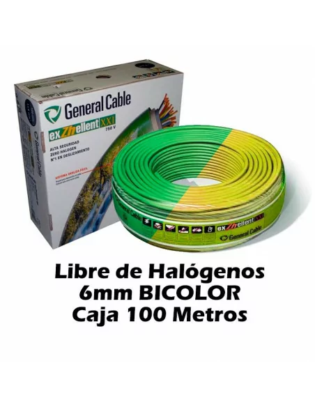 Cable Libre Halógenos 6mm Bicolor Tierra (CAJA 100 Metros)