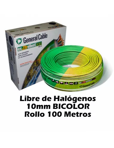 Cable Libre Halógenos 10mm Bicolor Tierra (CAJA 100 Metros)